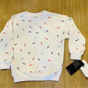 NWT! New Nike All Over-logo printed Crew Neck Sweatshirt-girls size 3-4 (XS)